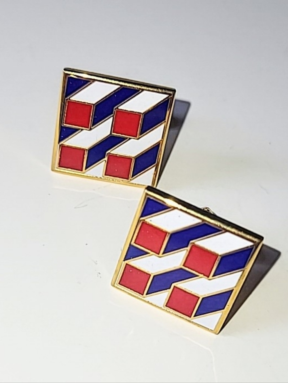 Pop Art Enamel Red White & Blue Cufflinks, Vintage Patriotic
